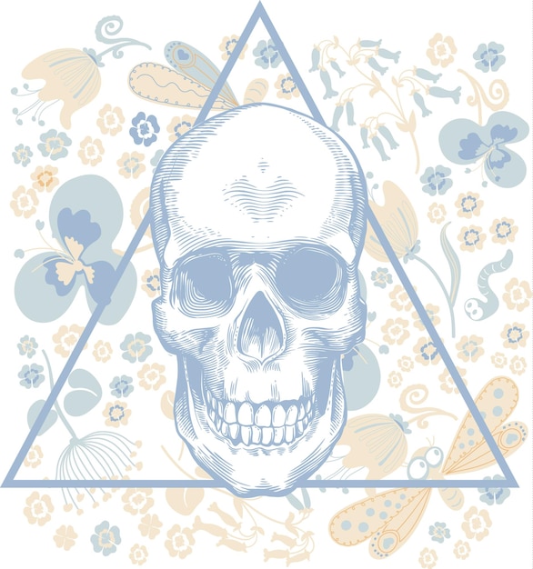 Vector skull on a floral ornamental background