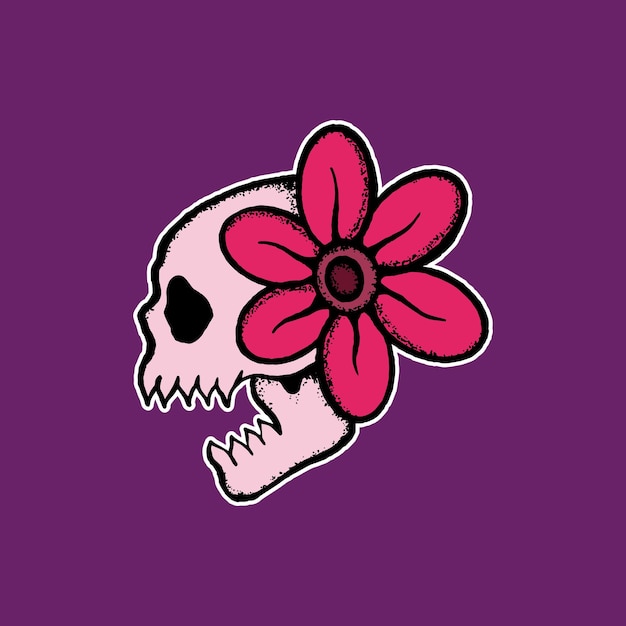 Skull flower art illustration hand drawn style for tattoo sticker logo etc