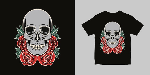 Vector skull flower illustration tshirt design