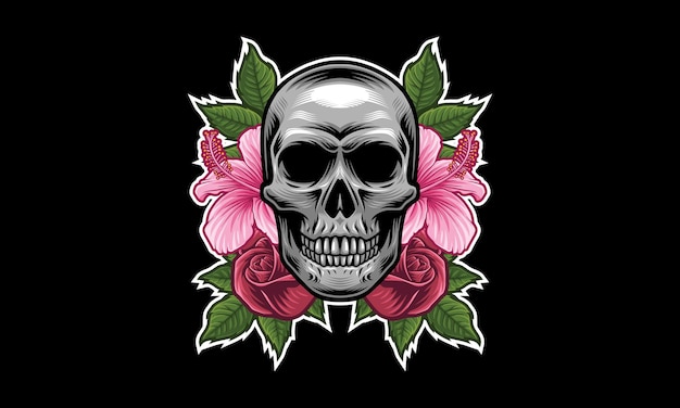 Vector skull flower mascot logo design