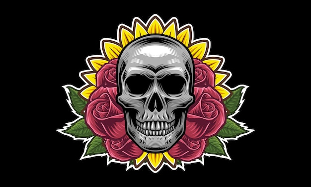 Skull flower mascot logo design