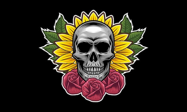 Skull flower mascot logo design