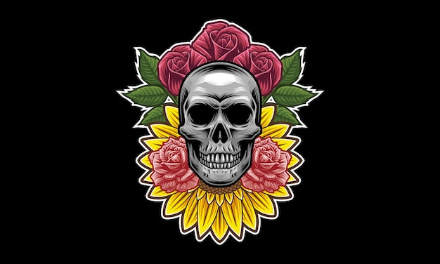 Skull flower mascot logo design