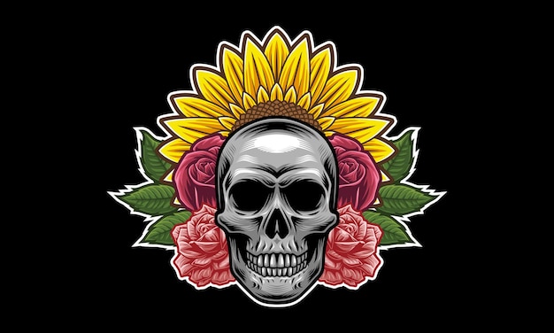 Skull flower mascot logo design