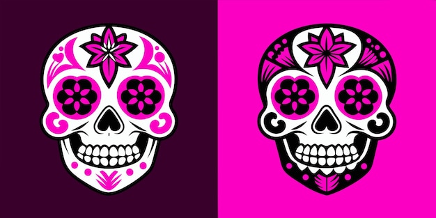 Vector a skull and a flower on a pink background