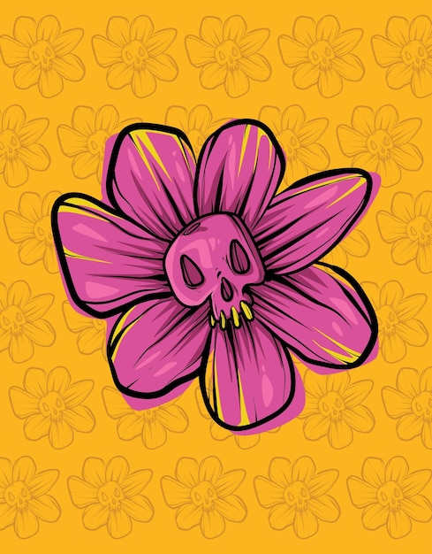 Vector skull flower in pop art style