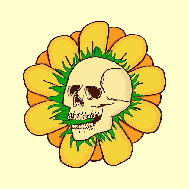 頭蓋骨と花の太陽の図