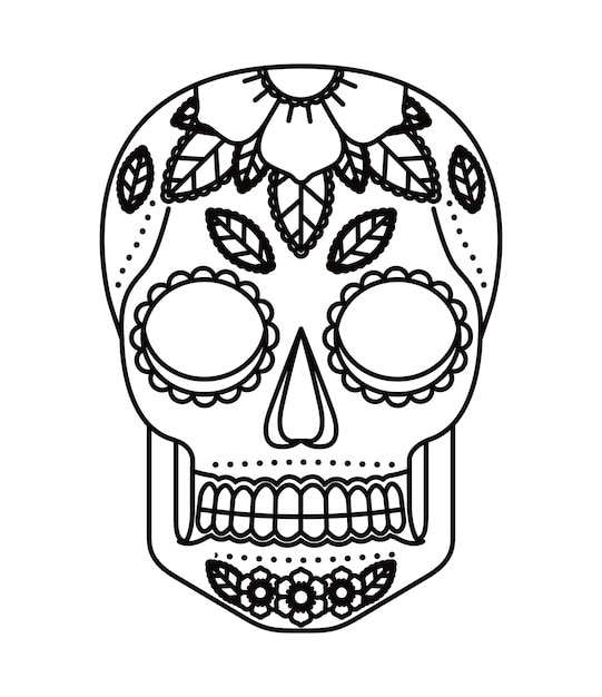 Vector skull and flowers tattoo isolated icon design