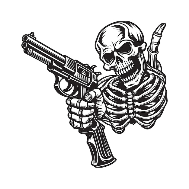 Skull gangster holding gun vector illustration