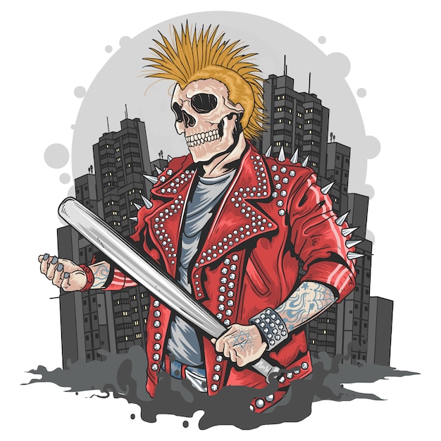 SKULL GANGSTER PUNK WITH BASEBALL BAT 