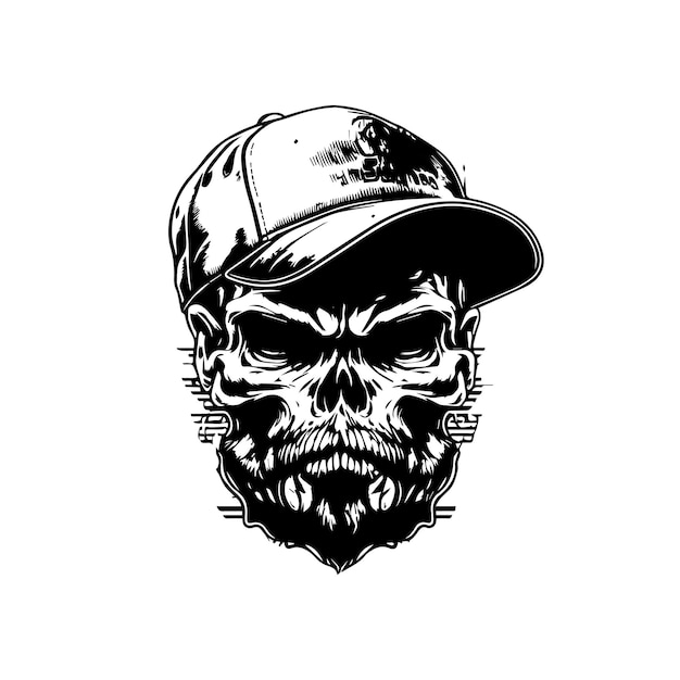 Vector skull gangster wearing casual hat hand drawn illustration