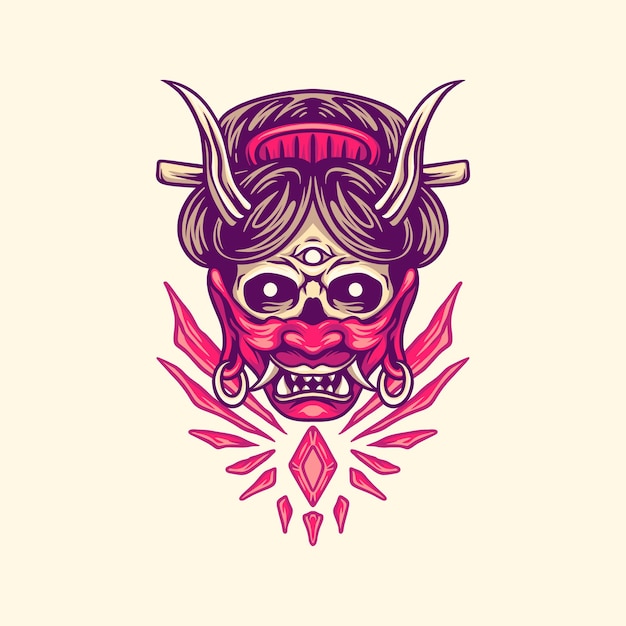 Skull Geisha Use Mask Illustration