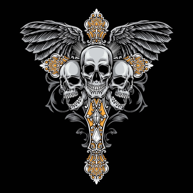 Skull gothic cross illustration