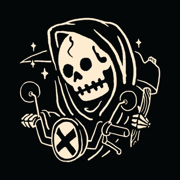 Skull grim reaper biker rider illustration