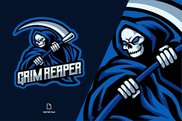 Illustrazione del logo mascotte grim reaper teschio