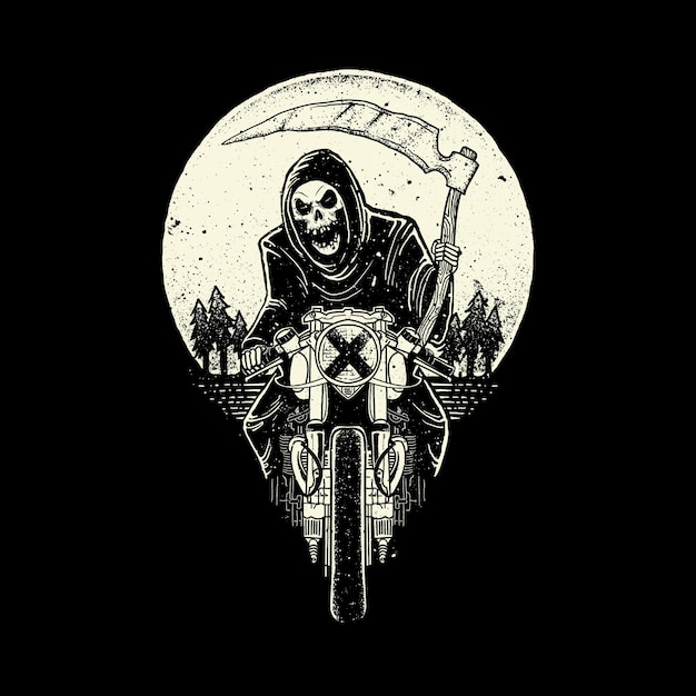 Vector skull grim reaper ride motorcycle  illustration