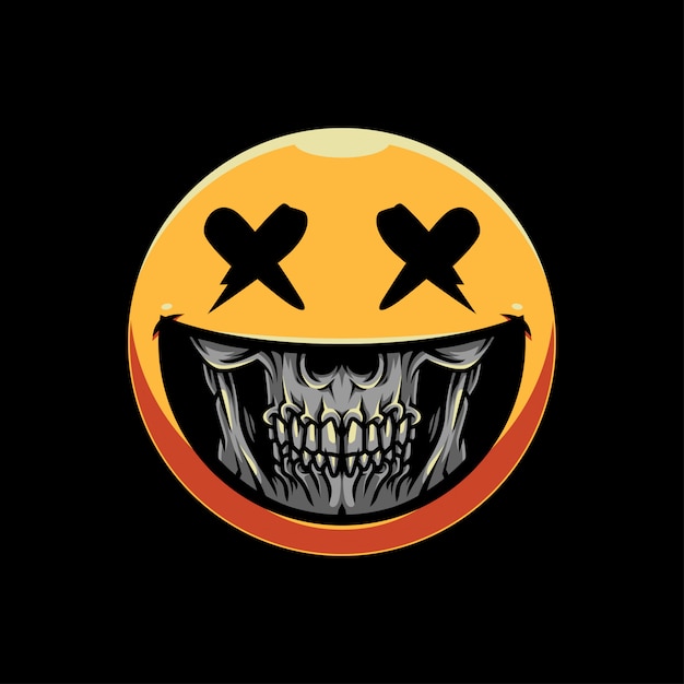 Vettore illustrazione del emoticon del cranio del grin