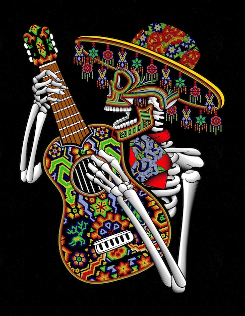 Skull guitar huichol