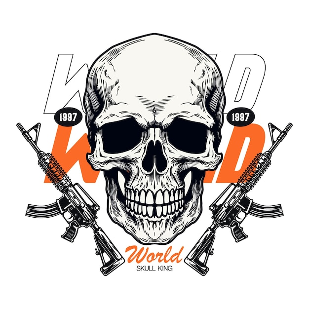 Vector skull and gun vector with skull tshirt design