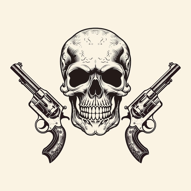 skull and gun vector with skull tshirt design