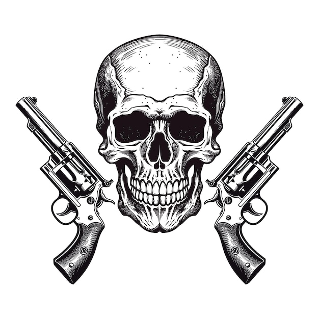 Skull and gun vector with skull tshirt design