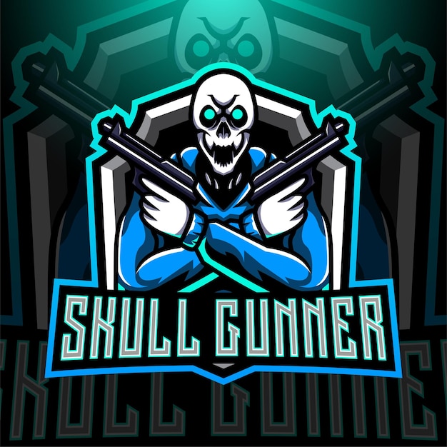 Vettore logo della mascotte di skull gunner esport