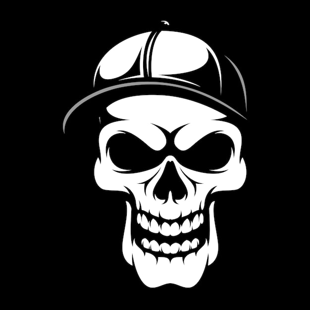 Skull hat black and white mascot design