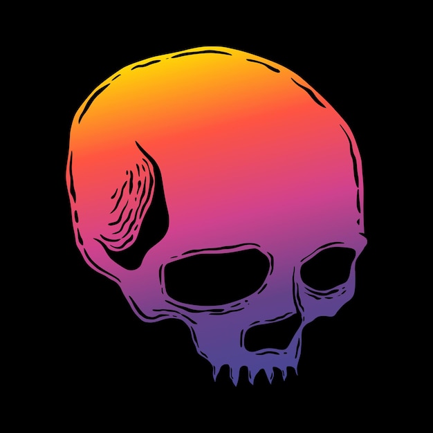 Skull head art Illustration hand drawn colorful vector for tshirt, sticker, poster etc