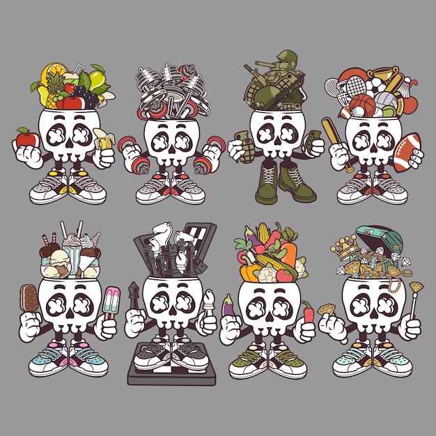 Skull Head Cartoon Character