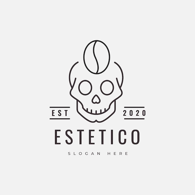 Skull head coffee concept cafe art logo design vector graphic illustration