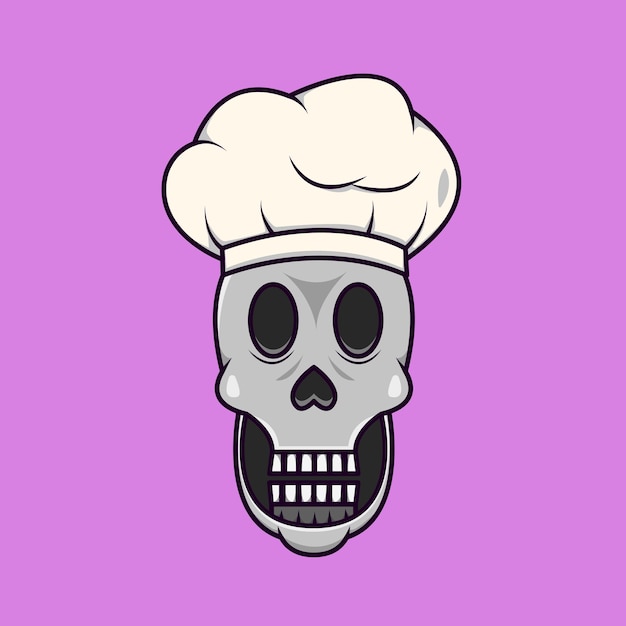 Vector skull head cook chef hat cartoon mascot logo cute illustration