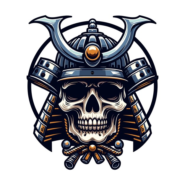 Vector skull head face with samurai helmet design vector illustration traditional japanese culture