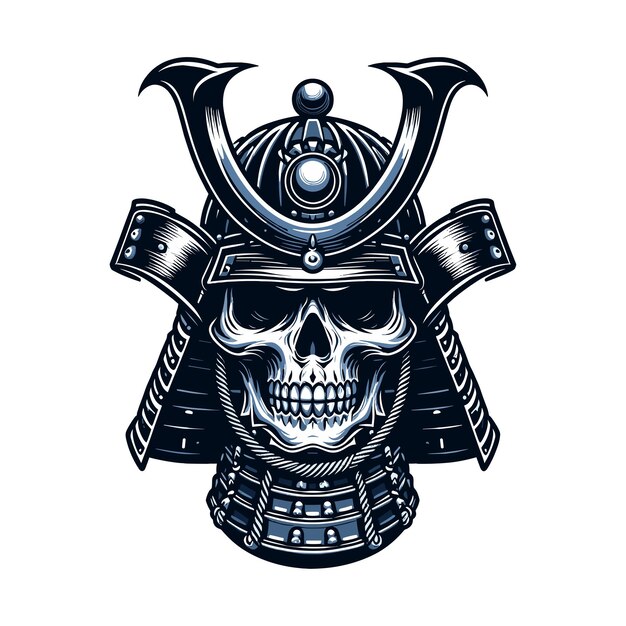 Vector skull head face with samurai helmet design vector illustration traditional japanese culture