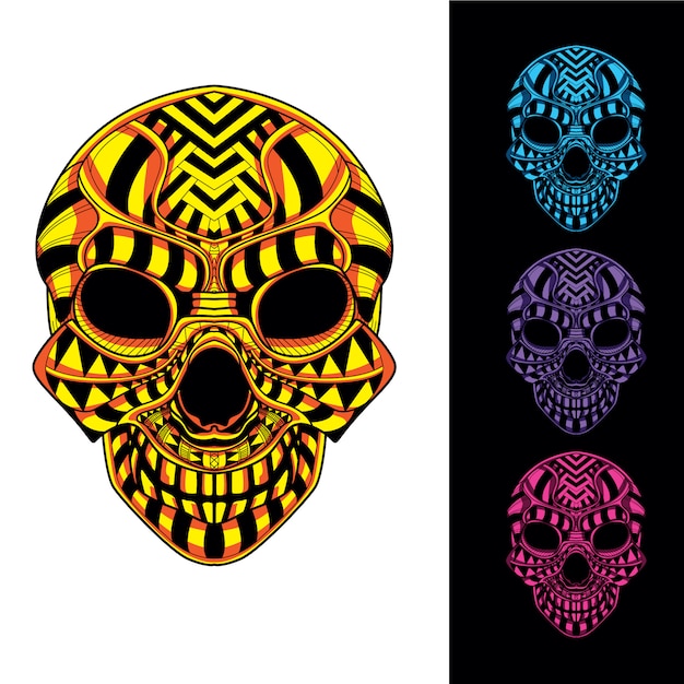 skull head from decorative pattern with glow in the dark color set