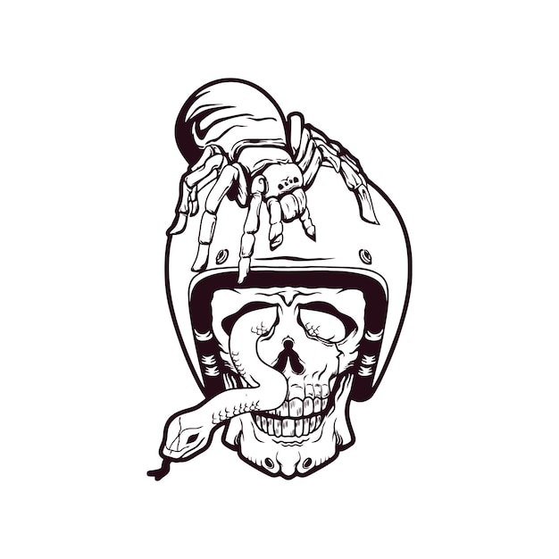 Vector skull head hand drawn illustration