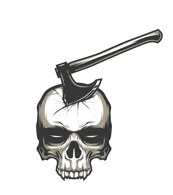 Vector skull head hit by axe vector illustration