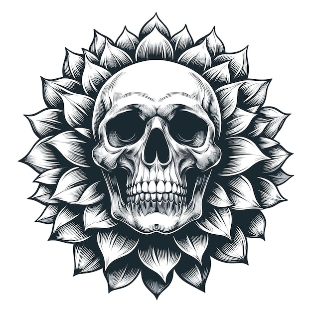 Vector the skull head is in the shape of a dahlia flower vector illustration on white background