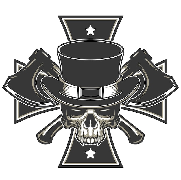 ベクトル 斧と帽子のベクトルのロゴとスカル ヘッドのロゴ