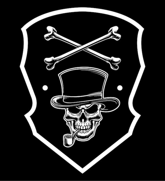 Skull head mafia gangster vector badge logo illustration