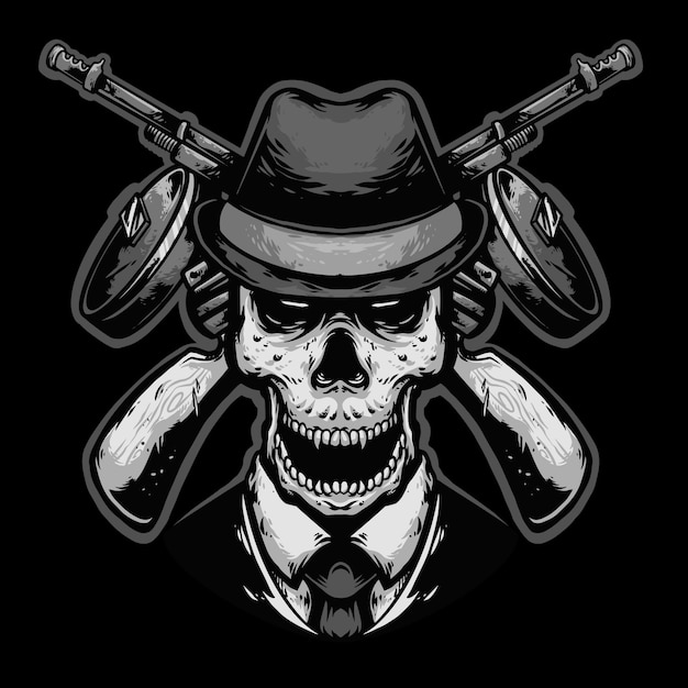 Vector skull head mafia with gun logo design mascot