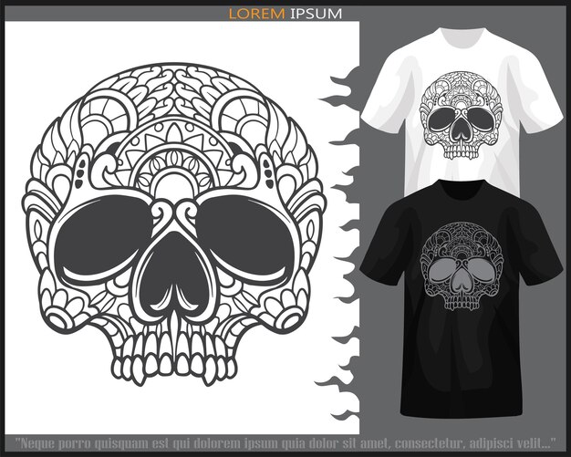 Skull head mandala arts isolated on black and white t shirt