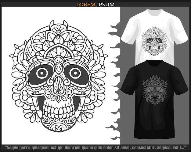 skull head mandala arts isolated on black and white t shirt