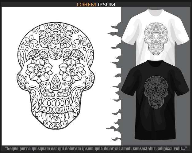 skull head mandala arts isolated on black and white t shirt