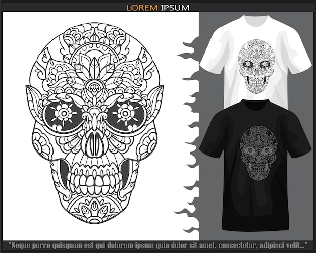 skull head mandala arts isolated on black and white t shirt