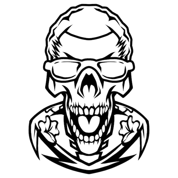 Skull head mascot logo line art