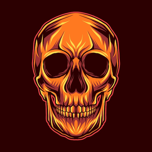 Skull head on red dark background close mouth  illustration artwork 