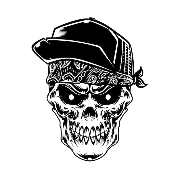 Skull head wear hat and paisley in monochrome