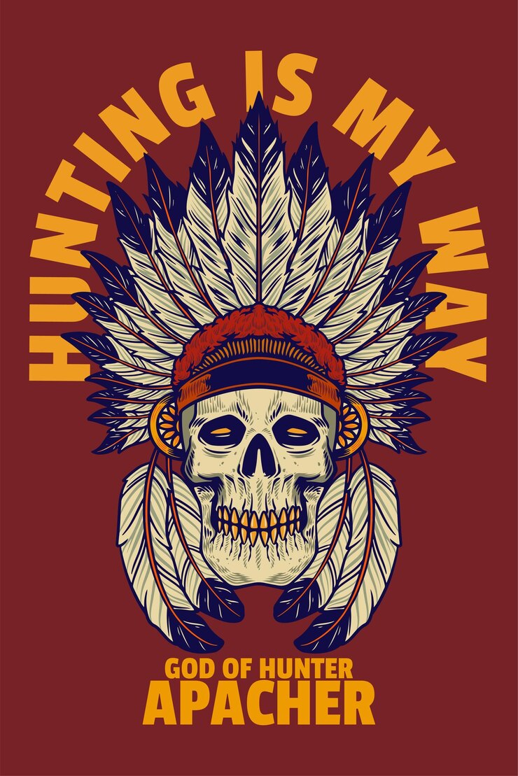 Vector skull head wear indian headdress card poster vector illustration