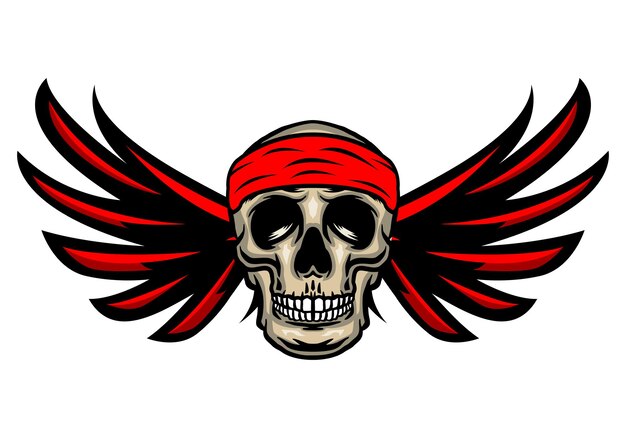 Skull head wearing bandana with wings