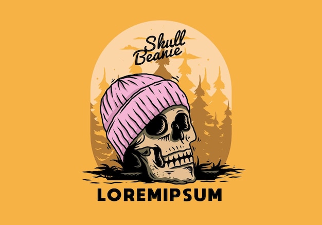 Skull head wearing beanie illustration design